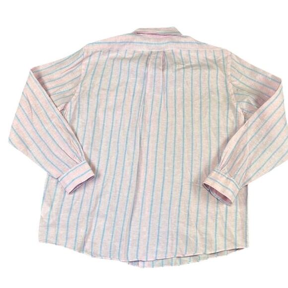 Men's Brooks Brothers XL pink and blue striped linen long sleeve button up  Exc - Picture 2 of 9